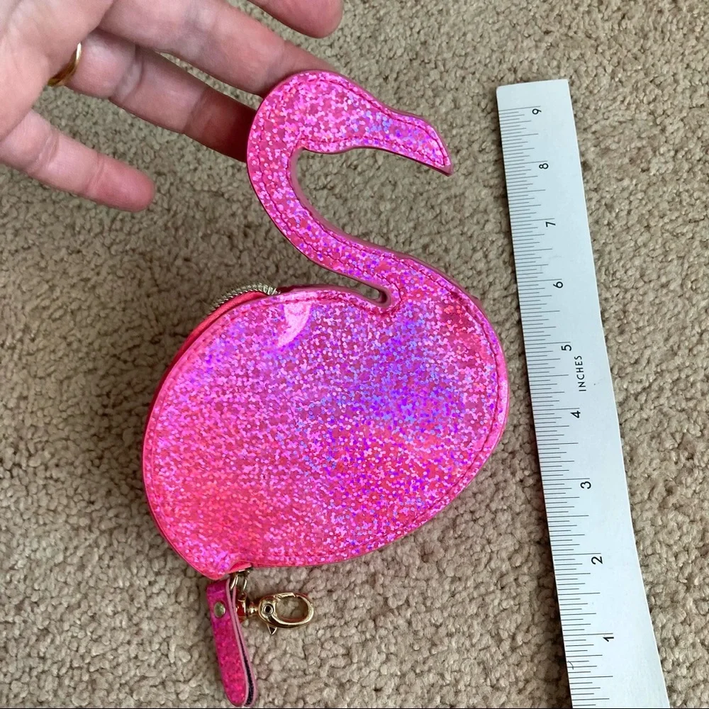 NWOT Posh+Pop Flamingo Shape Coin Wallet Pink Glittered